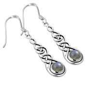 Labradorite Celtic Silver Long Drop Dangle Hook Earrings - e297